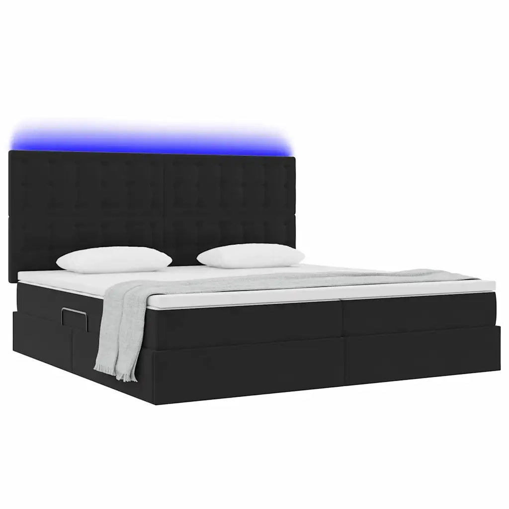 Letto con contenitore e LED con led Nero 200 x 200 cm Velluto