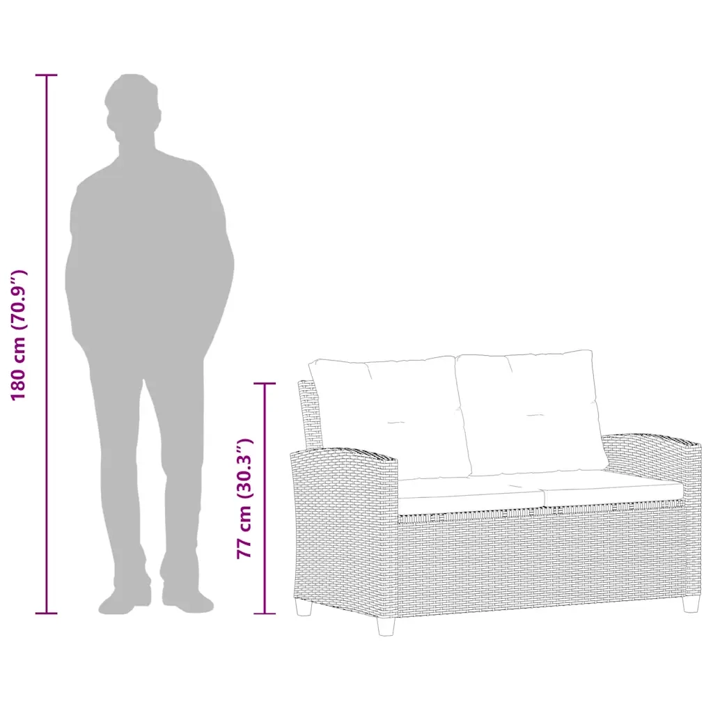 Divano da Giardino 2 Posti con Cuscini Nero 124 cm Polyrattan 46155
