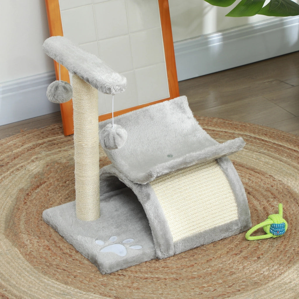 Tiragraffi per Gatti con Cuccia e Palline ¨C Minimal ¨C Grigio 40x30x43cm