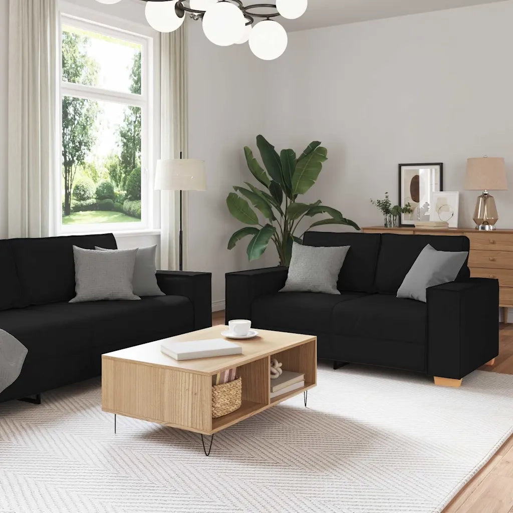 Divano 3 pcs Nero 220 x 80 x 84 cm Tessuto misto lino 3324611
