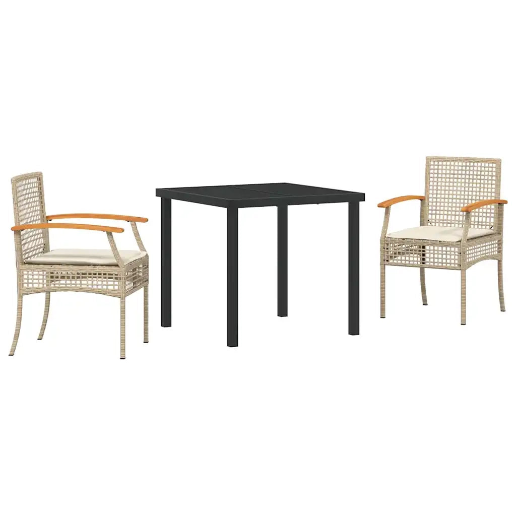 Set da Pranzo per Giardino 3 pcs Beige polyrattan