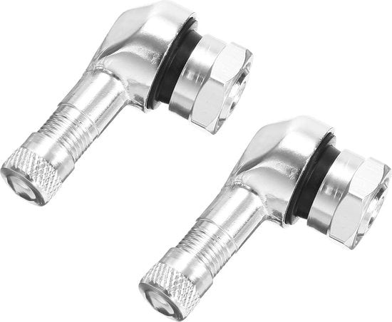Viti di scarico universali 90 gradi - valvole metalliche per motocicletta - viti di angolo viti di pneumatico - adattatore di estensione per viti - viti in alluminio - 2 pezzi - Argento.