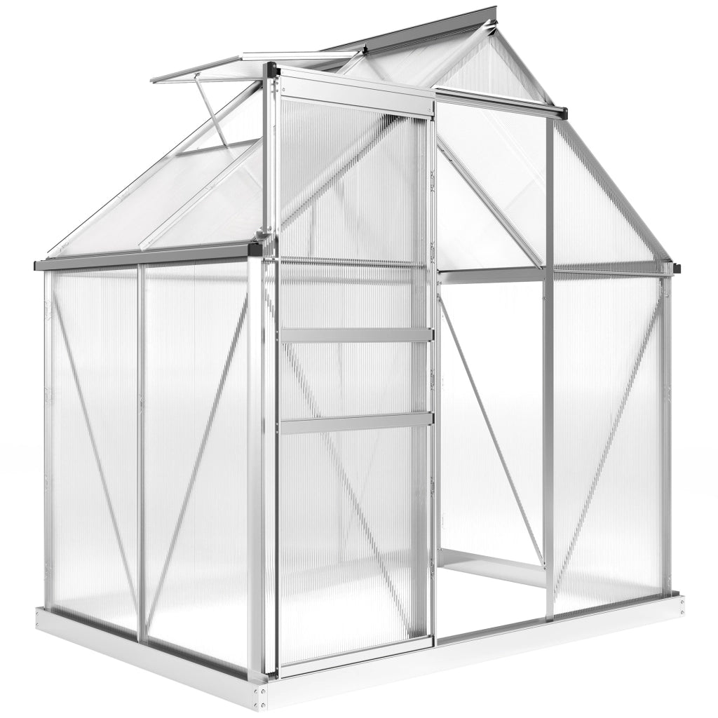 Serra in Policarbonato e Alluminio con Porta a Battente e Finestra a Tetto. 192.5x131x200 cm. Argento