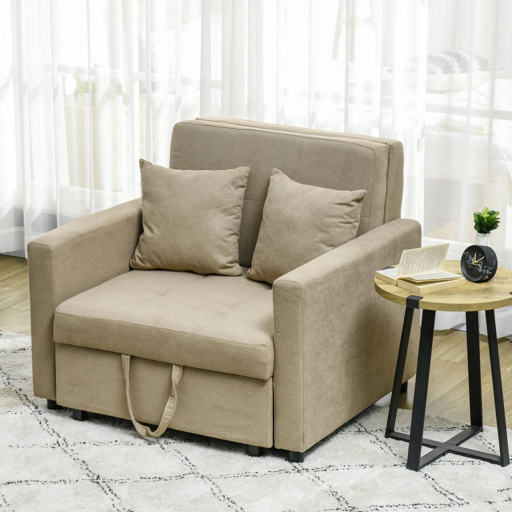 Poltrona Letto Singolo 100x98x88 cm 2 Cuscini e Vano Contenitore in Velluto Marrone Chiaro