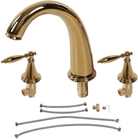 Rubinetto da Vasca a 3 Viti - Coperchio in Ottone - Alta Pressione - Maniglia a Due Manici - Senza Gocciolamento - Altezza di Eiezione 11,5 cm - Rubinetto da Bagno