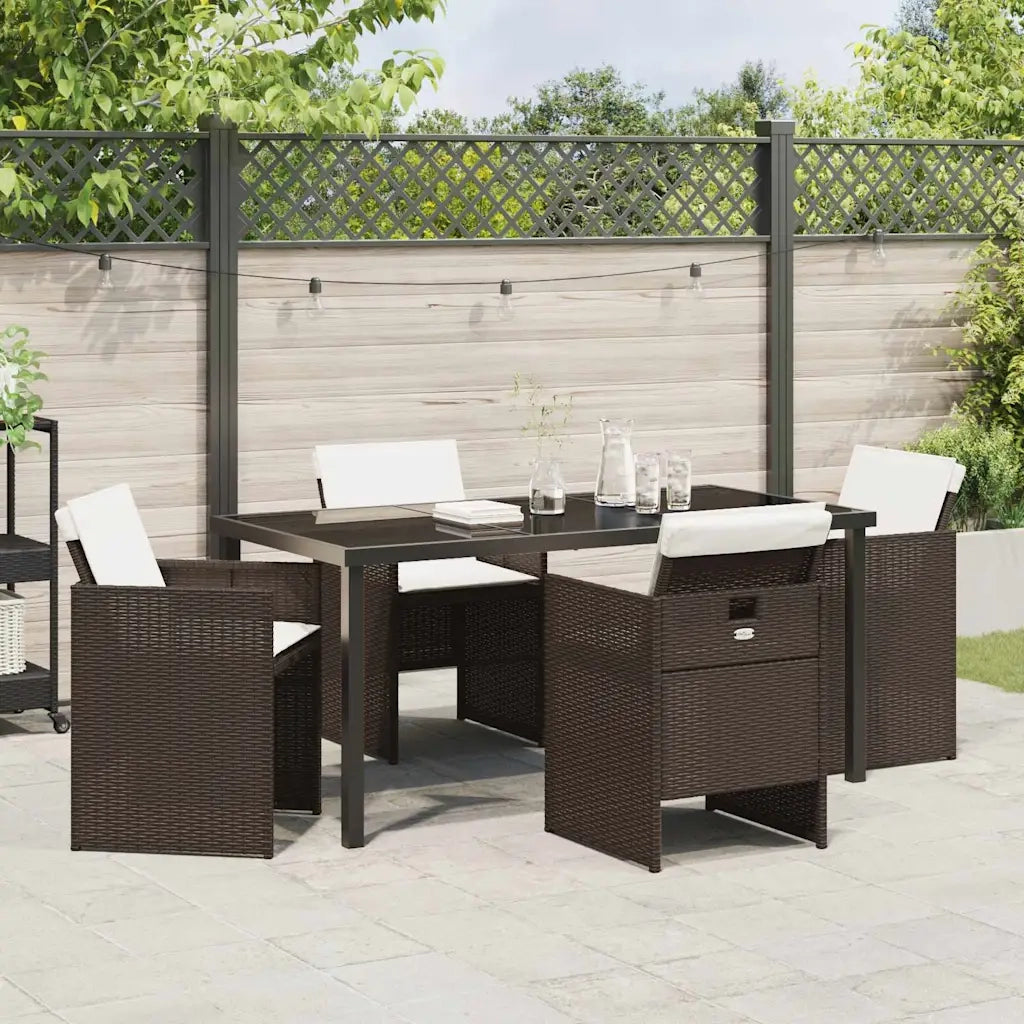 Set da Pranzo per Giardino 5 pcs Marrone polyrattan