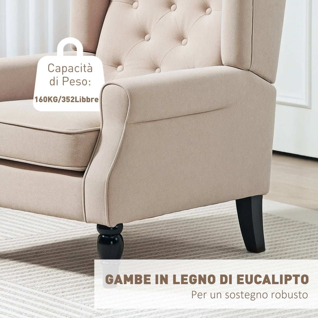 Poltrona in Velluto Reclinabile Massaggiante con Poggiapiedi ¨C Zephmum ¨C Beige 74x86x102 cm