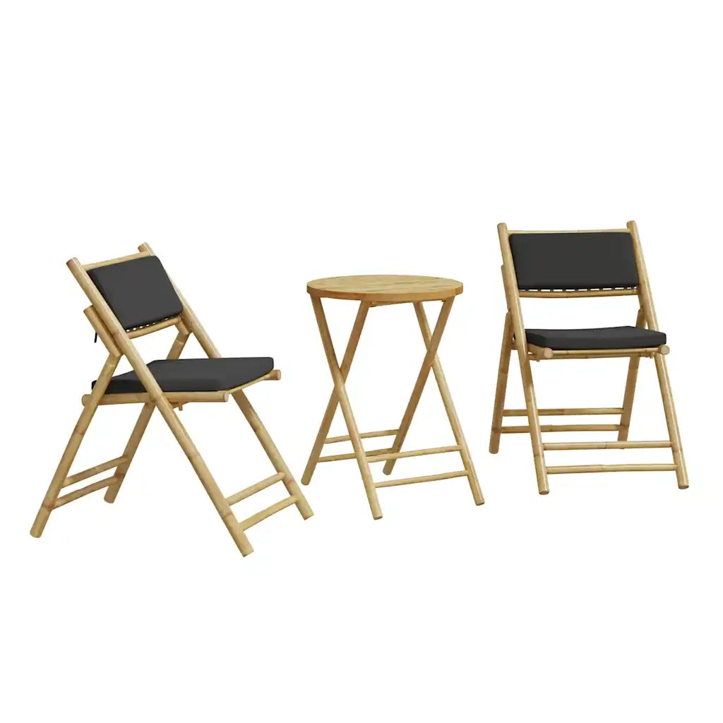 Set da Bistrot Pieghevole 3pz con Cuscini Grigio Scuro Bambù