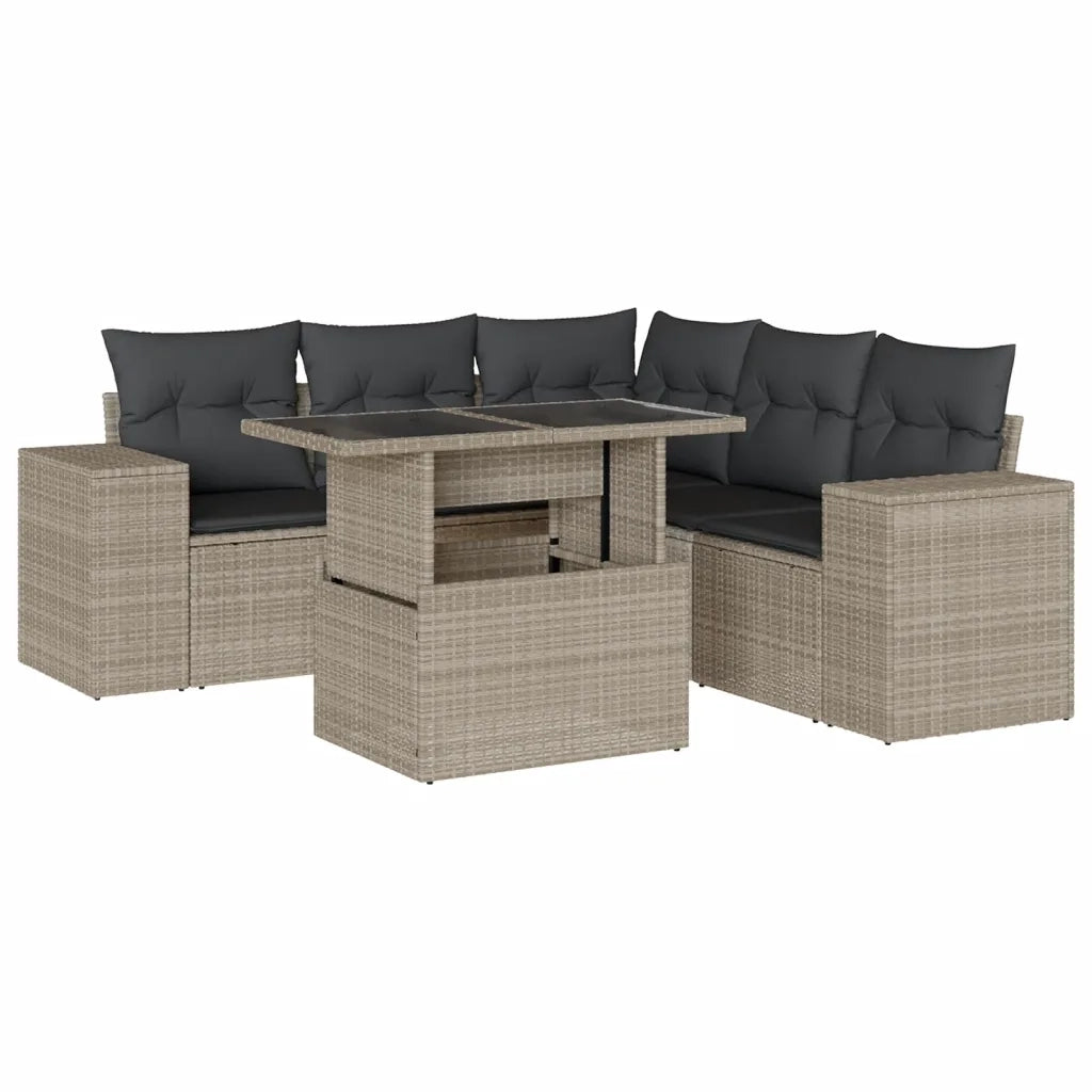 Set Divano da Giardino 6pz con Cuscini Grigio Chiaro Polyrattan 3269162