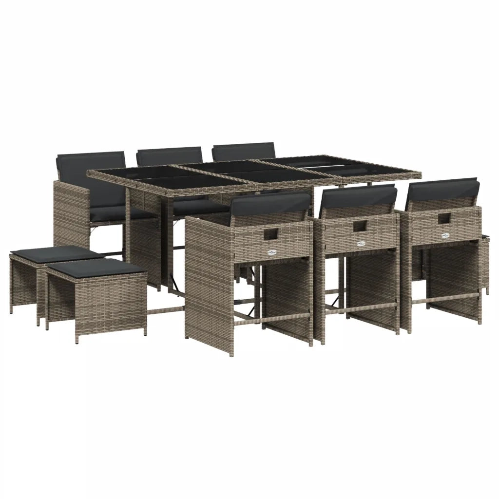 Set da Pranzo da Giardino 11pz con Cuscini in Polyrattan Grigio 3277915