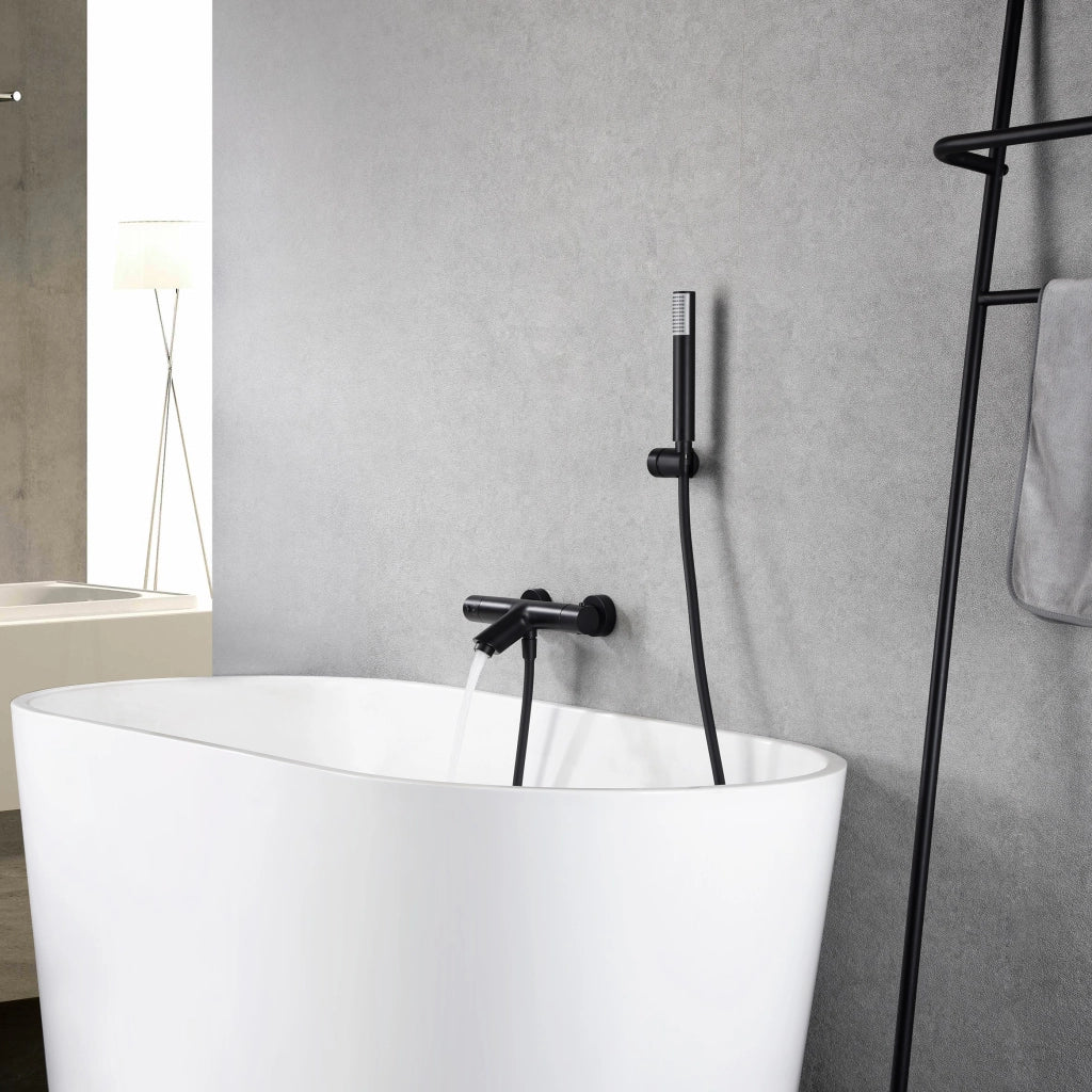IMEX Miscelatore vasca-doccia termostatico corpo in ottone e zama finitura nero opaco tubo flessibile pvc 180 cm supporto doccia abs cartuccia Turn Clean System modello Imex-BTM039-4NG