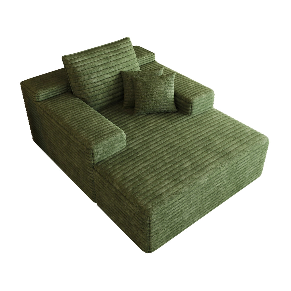 Divano chaise longue in velluto a coste verde