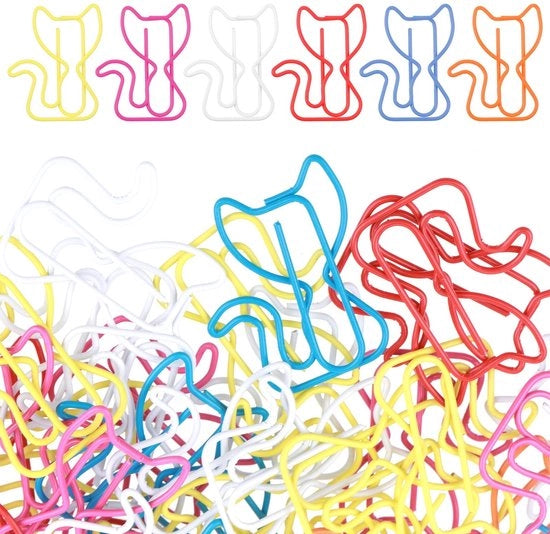 Fibbie a forma di gatto - 50 pezzi - Cartellini colorati a tema animali - Accessori di ufficio divertenti - Decorazioni creative - Materiale di alta qualità - Accessori di ufficio