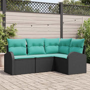 Set Divano da Giardino 4 pcs Nero e Turchese polyrattan 3354695