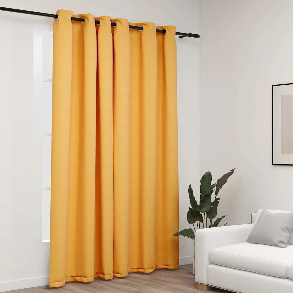 Tenda Oscurante Effetto Lino con Occhielli Gialla 290x245 cm