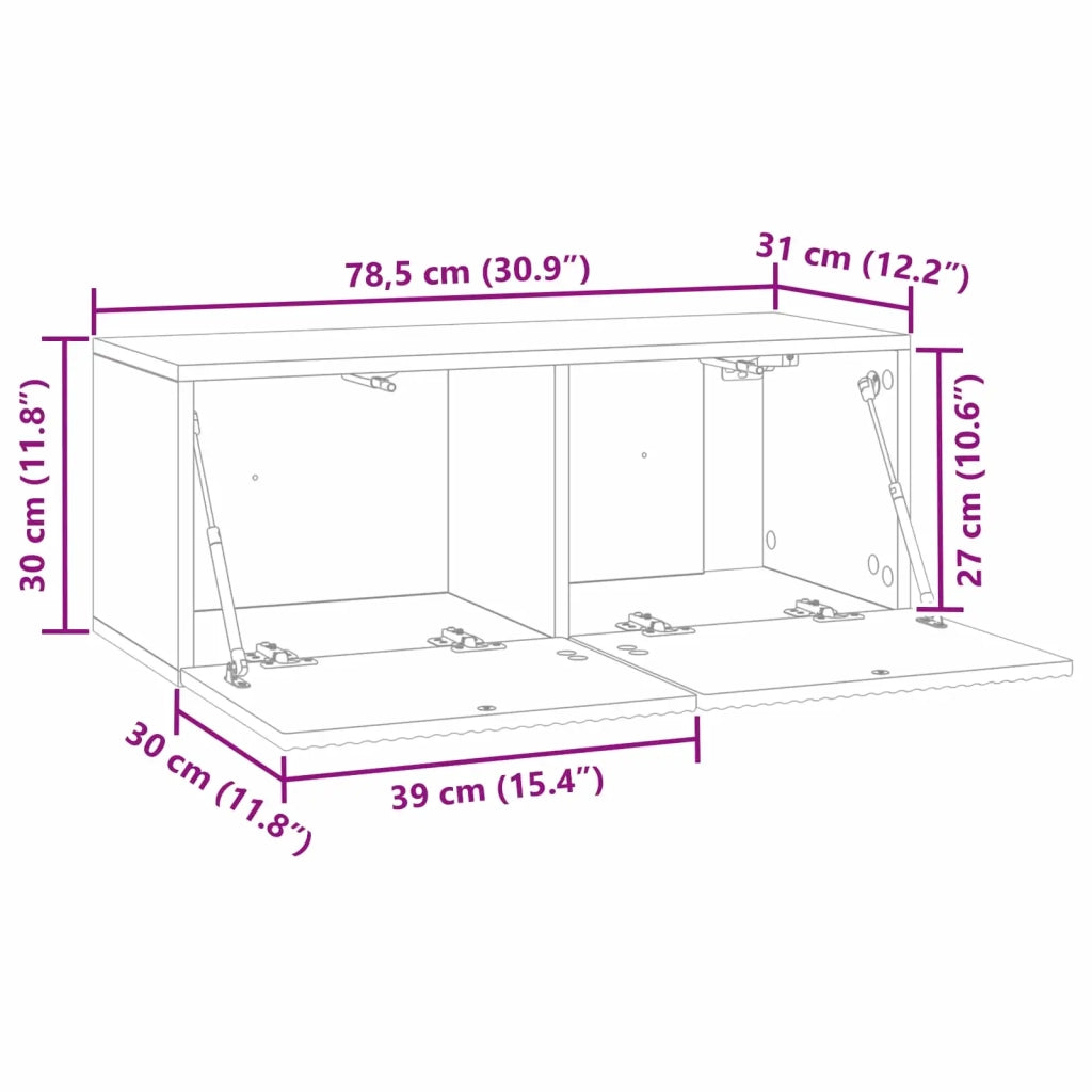 Mobile TV da Muro | Armadietto TV | Mobile Porta TV Rovere Artigianale 78,5 x 31 x 30 cm