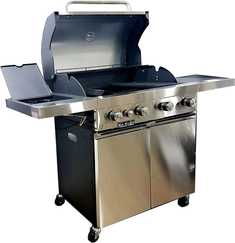 Ke Grill KE421/5 Barbecue Inox a Gas GPL e Pietra Lavica 4 Fuochi + Fornello Laterale