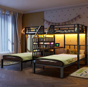 Letto a castello con scrivania, LED, USB e spazio contenitivo