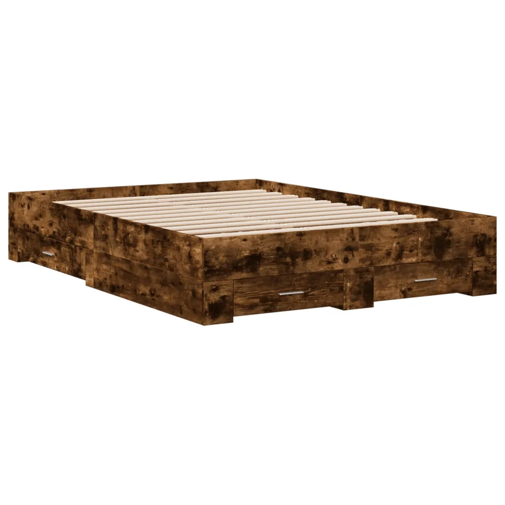 Giroletto con Cassetti-Struttura Letto con contenitore Rovere Fumo 120x190 cm Legno Multistrato 304689