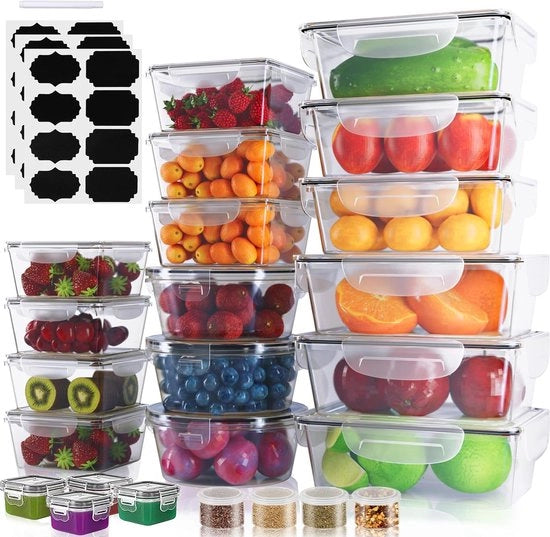 Set di 48 contenitori con coperchi, contenitori di stock, (24 contenitori e 24 coperchi), privi di BPA, organizzatore per cucina, per lavastoviglie, forno a microonde e congelatore, stivabile