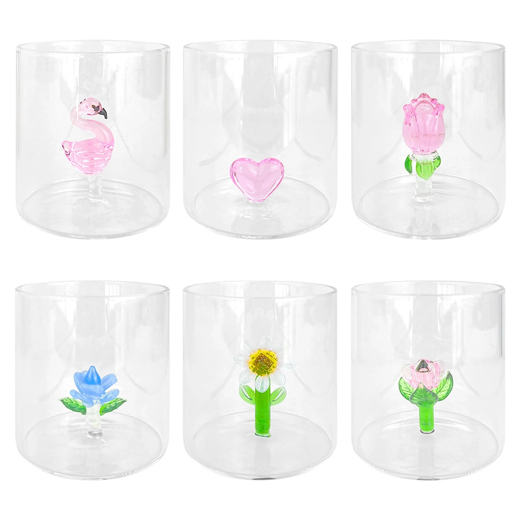 Set 6 Bicchieri 3D In Vetro Borosilicato 36 CL In ResistentI Con Figura All'interno Bicchiere Design Moderno Cucina Certificati Contatto Alimentare Lavastoviglie  Wild