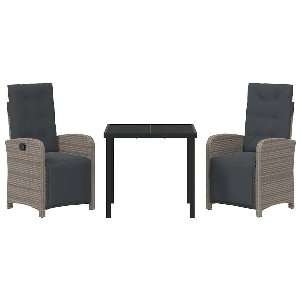 Set da Pranzo per Giardino con cuscino 3 pcs Grigio polyrattan