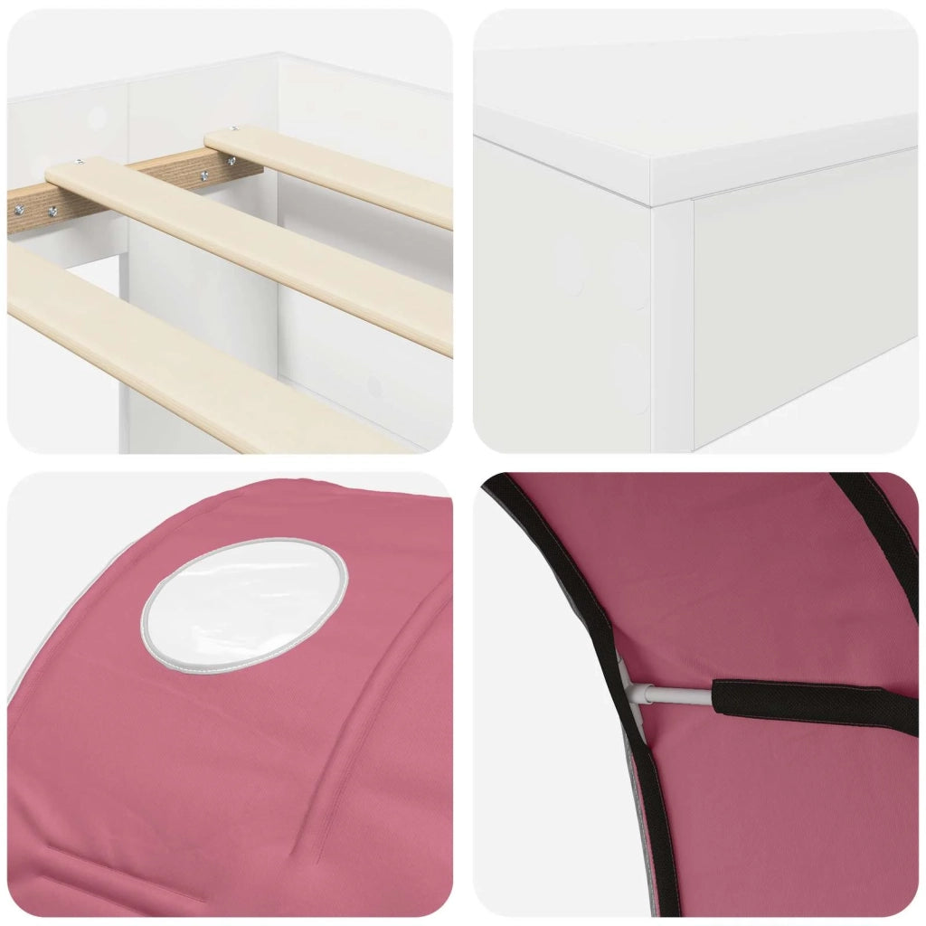 Letto alto per Bambini | Letto Infantile | Lettino con scrivania Bianco e Rosa