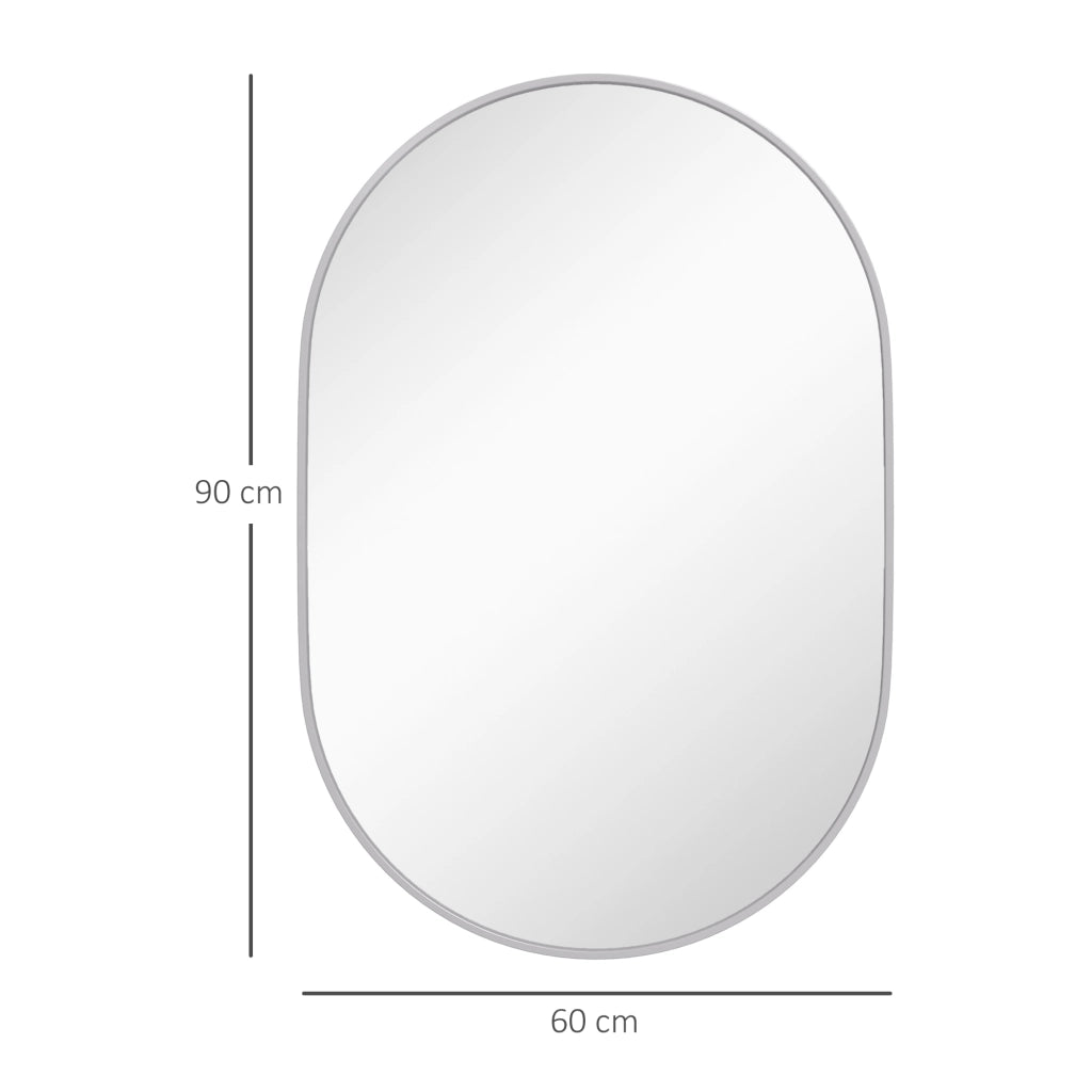 Specchio Bagno Ovale da Parete ¨C Xylo ¨C Alluminio Argento 60x90 cm