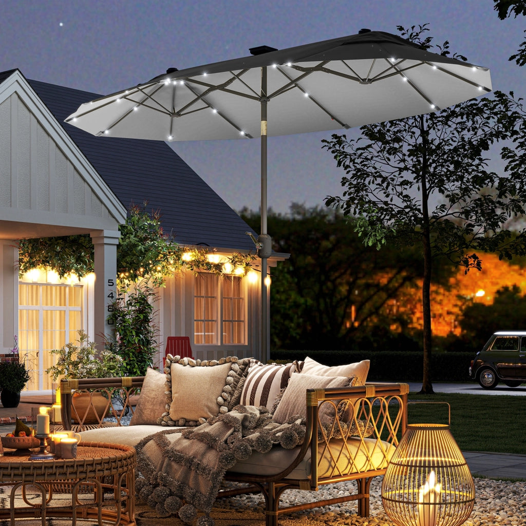 Ombrellone doppio con base a croce e luci solari ¨C Minimal ¨C Grigio 295x150x219cm