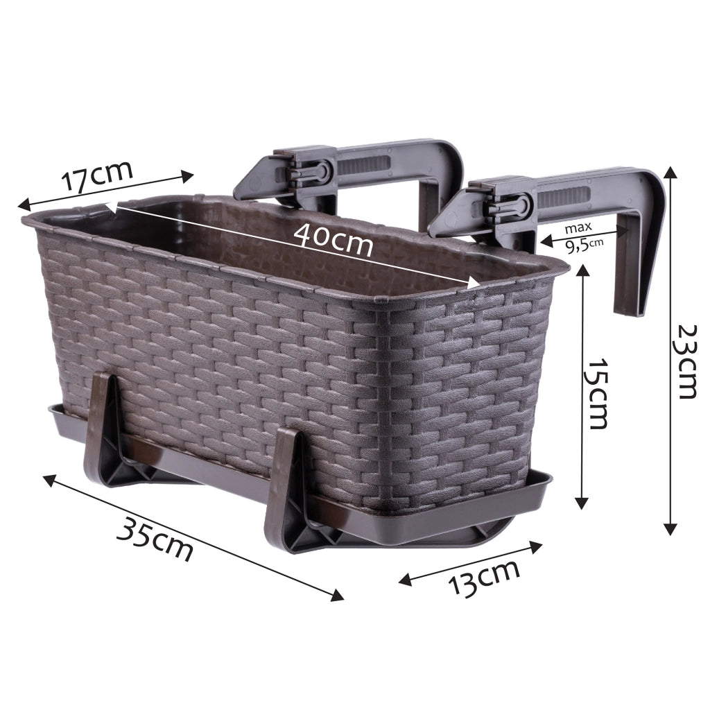 Fioriera da balcone KADAX con supporto, 40 cm + manici