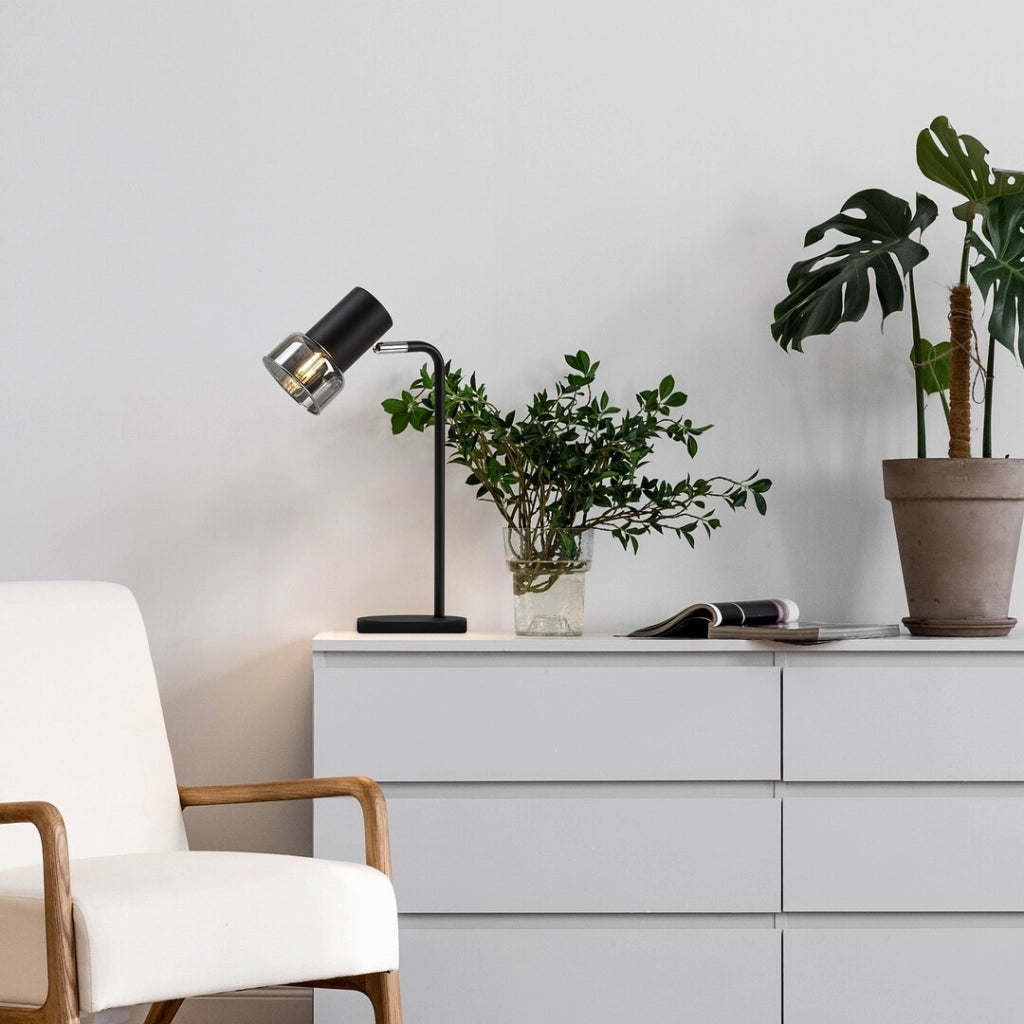 Lampada da tavolo nera minimal vetro fumé orientabile E14 Rabalux