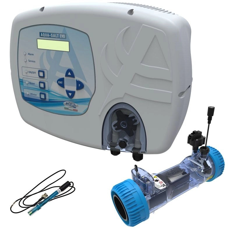 Sterilizzatore Aqua Salt Evo Con Sensore Di Flusso, Regolatore Ph, Lettura Cloro Tramite Cella Aj E Cella Elettrolitica Per Piscine Fino A 200 M³ Volume piscina: Fino a 150 m³