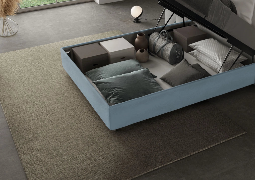 BS COM Letto singolo contenitore imbottito 100x190 microfibra azzurro