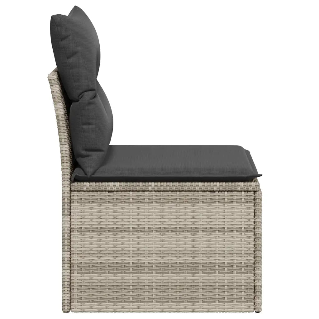 Divano Senza Braccioli con Cuscini Grigio Chiaro in Polyrattan 366174