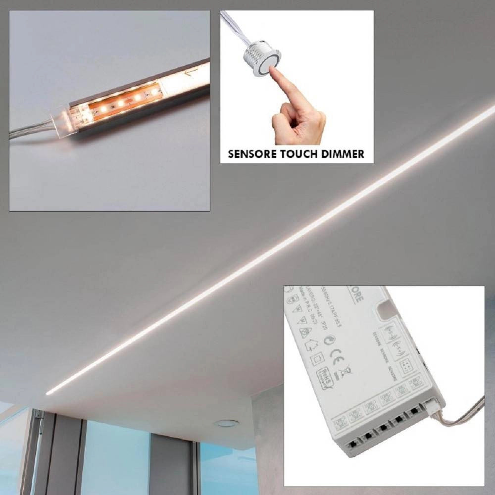 Trade Shop - Kit 3pz Barra Led 36w Profilo Alimentatore 12v Luce 4000k Dimmerabile Sensore Touch -