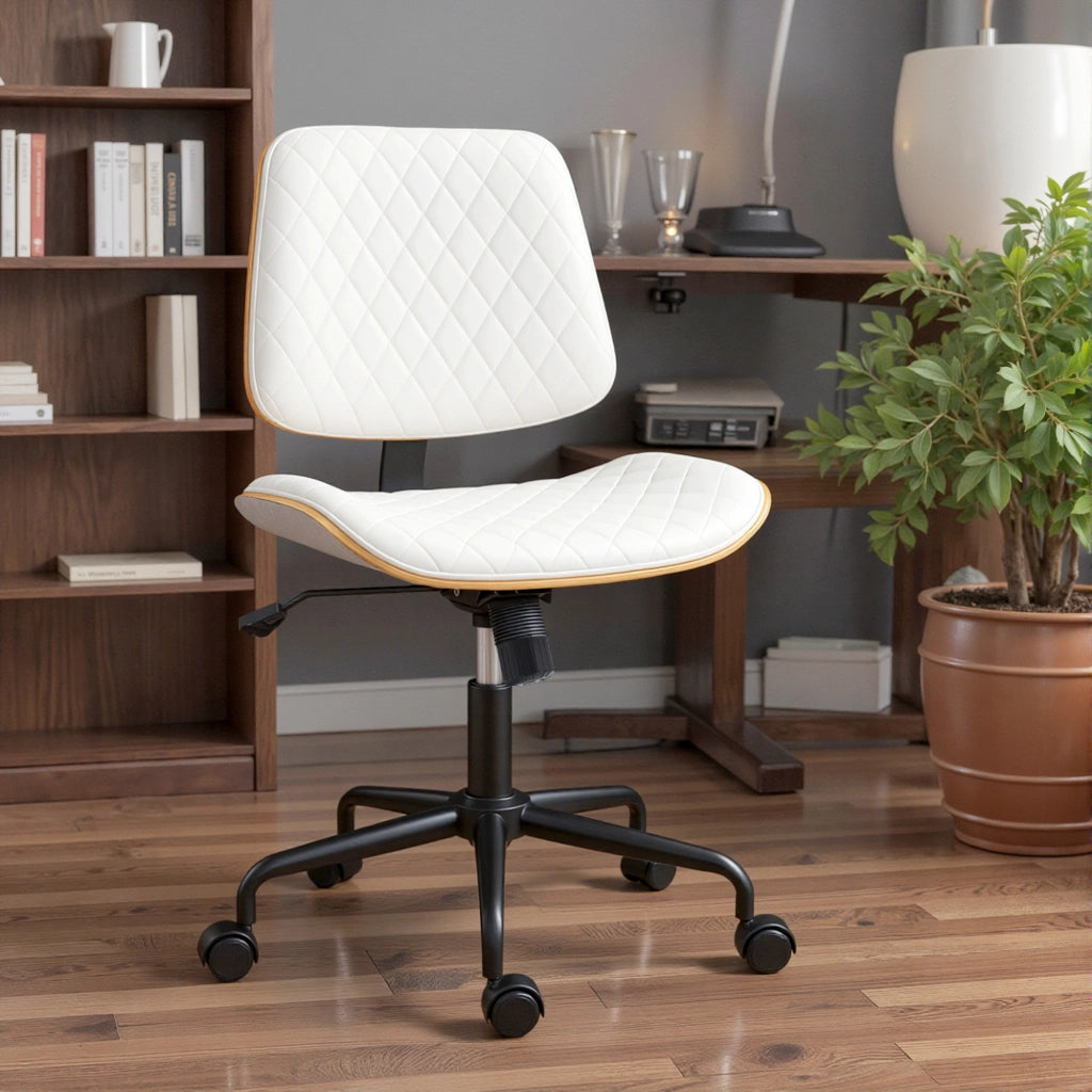Sedia da Ufficio Giratoria Senza Braccioli ¨C Zephmum ¨C Schienale Curvo Seduta a U Altezza Regolabile Basculante Bianco