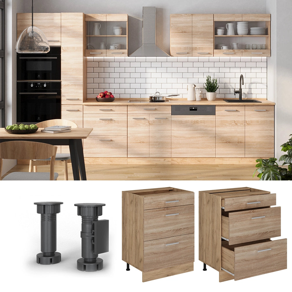 Vicco Mobiletto base per cucina Sonoma 60 cm con cassetti, marmo AP