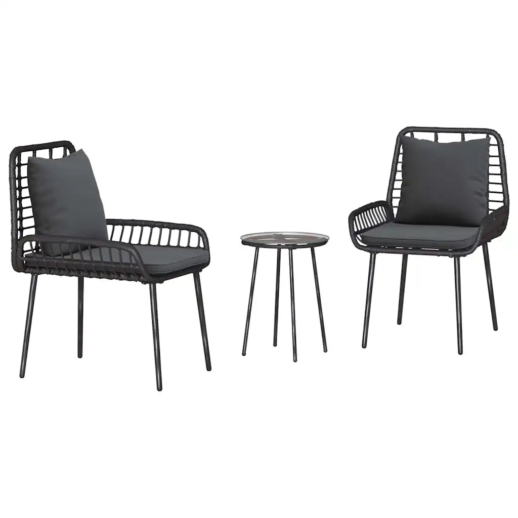 Set da Pranzo per Giardino 3 pcs Nero e antracite polyrattan