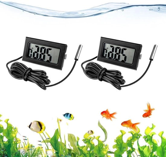 Termometro digitale per acquario con sensore e display LCD, impermeabile - Adatto per pesci e acquari, 2 pezzi