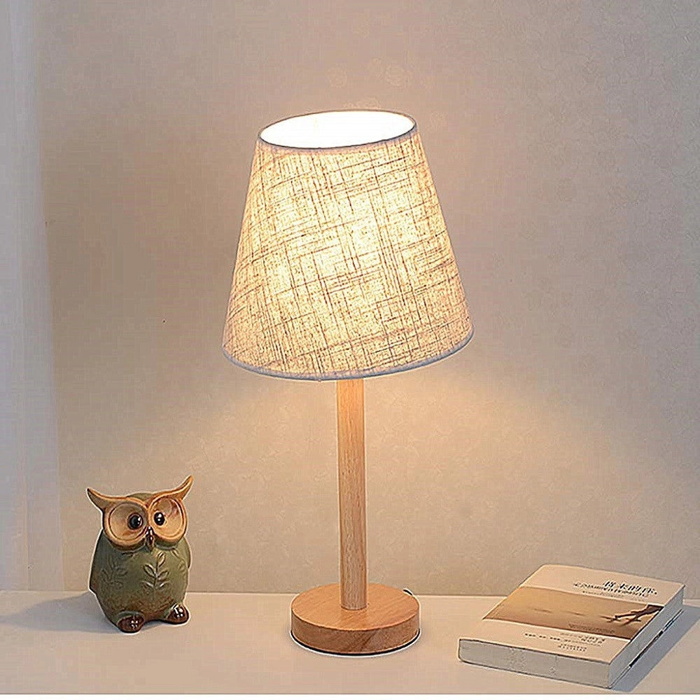 Trade Shop - Lampada Da Scrivania Con Base In Legno Liscio Motivo Parlume Bianco E27 Xc-7013 -