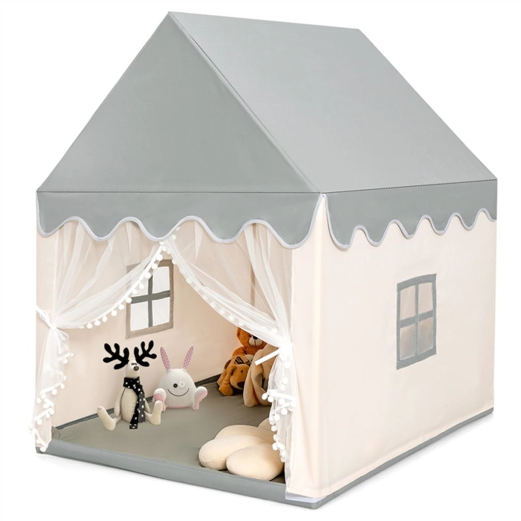 Tenda da gioco per bambini con materassino imbottito con struttura in legno, Casetta interna con finestre carine Beige