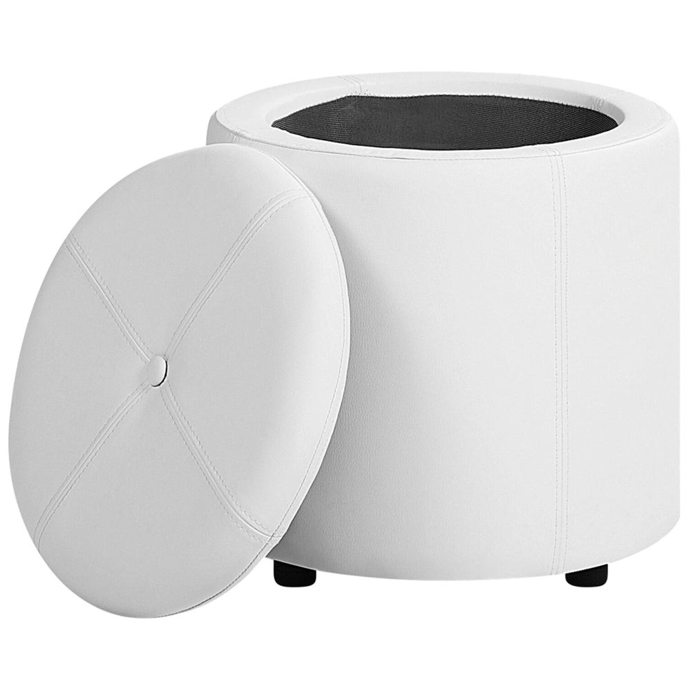 Pouf Bianco Ecopelle 40 x 38 cm con Sgabello Contenitivo Glamour