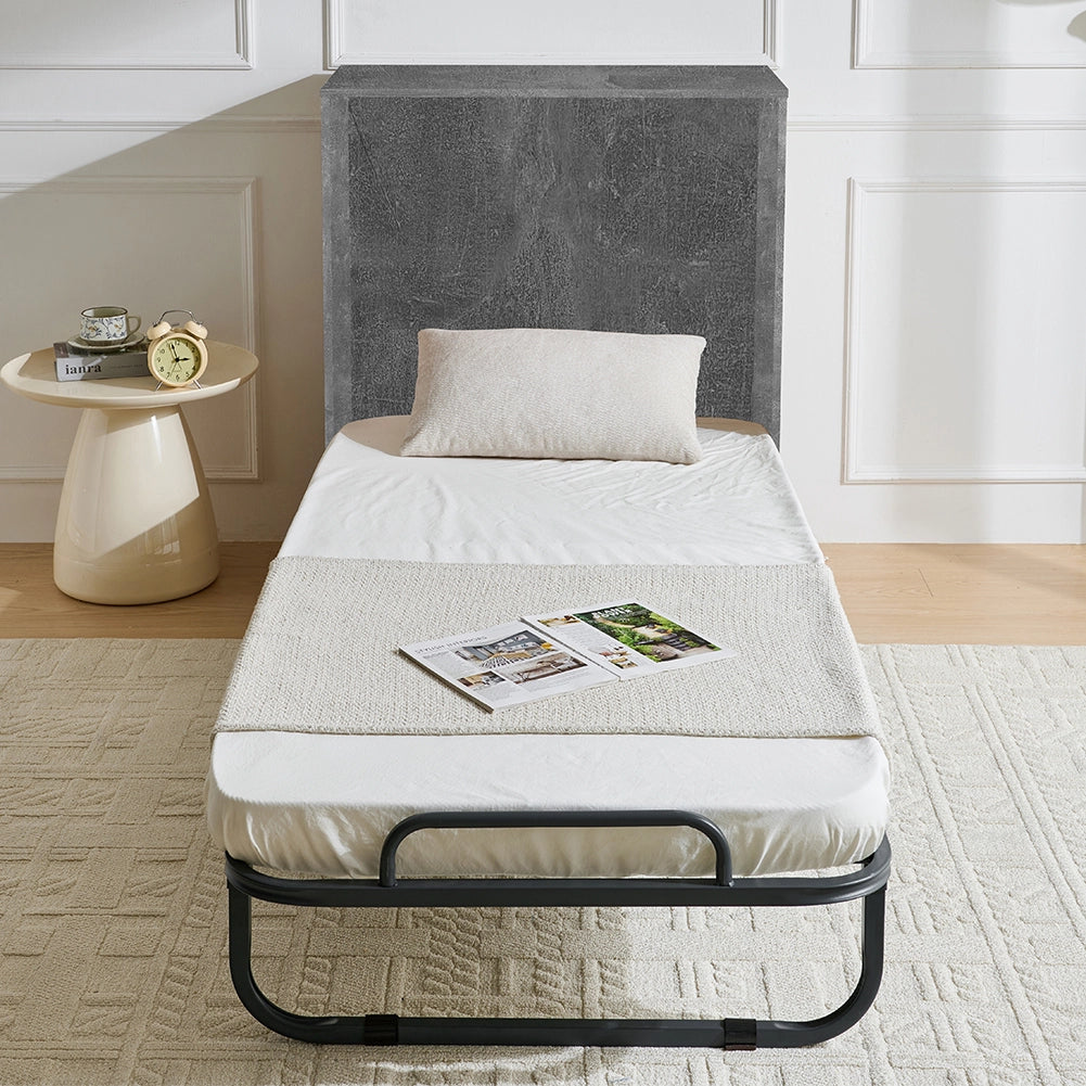 Mobile Letto a Scomparsa Singolo Salvaspazio Cemento Materasso e Rete Incluso