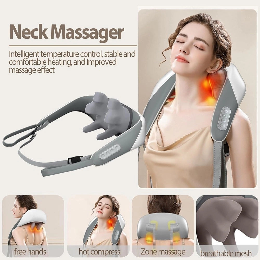 Trade Shop - Massaggiatore Per Collo Schiena Spalle Gambe Calore Massaggiante Ricaricabile 5d -
