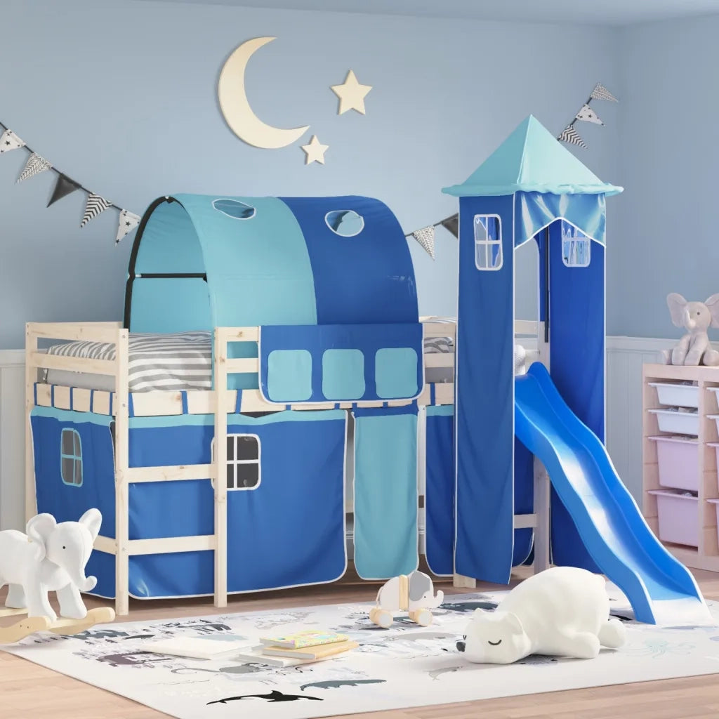 Tende per Letto a Soppalco con Tunnel e Torre Blu 835920