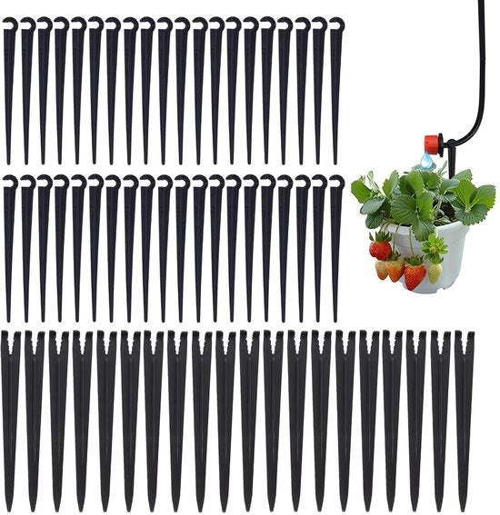 Supporti per tubi di irrigazione - 60 pezzi - 11 cm - Nero - Resistente ai raggi UV - Adatto per 4/7 connessi - Supporti irrigazione
