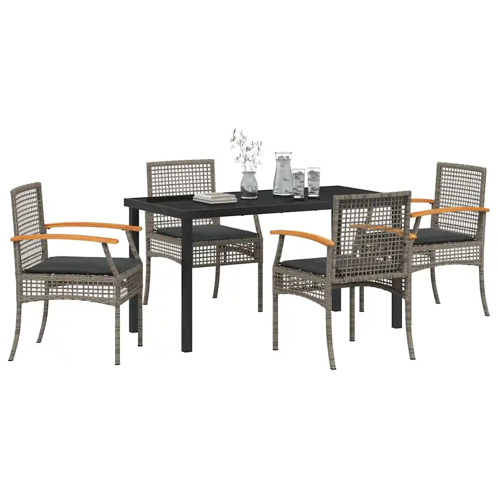 Set da Pranzo per Giardino 5 pcs Grigio polyrattan