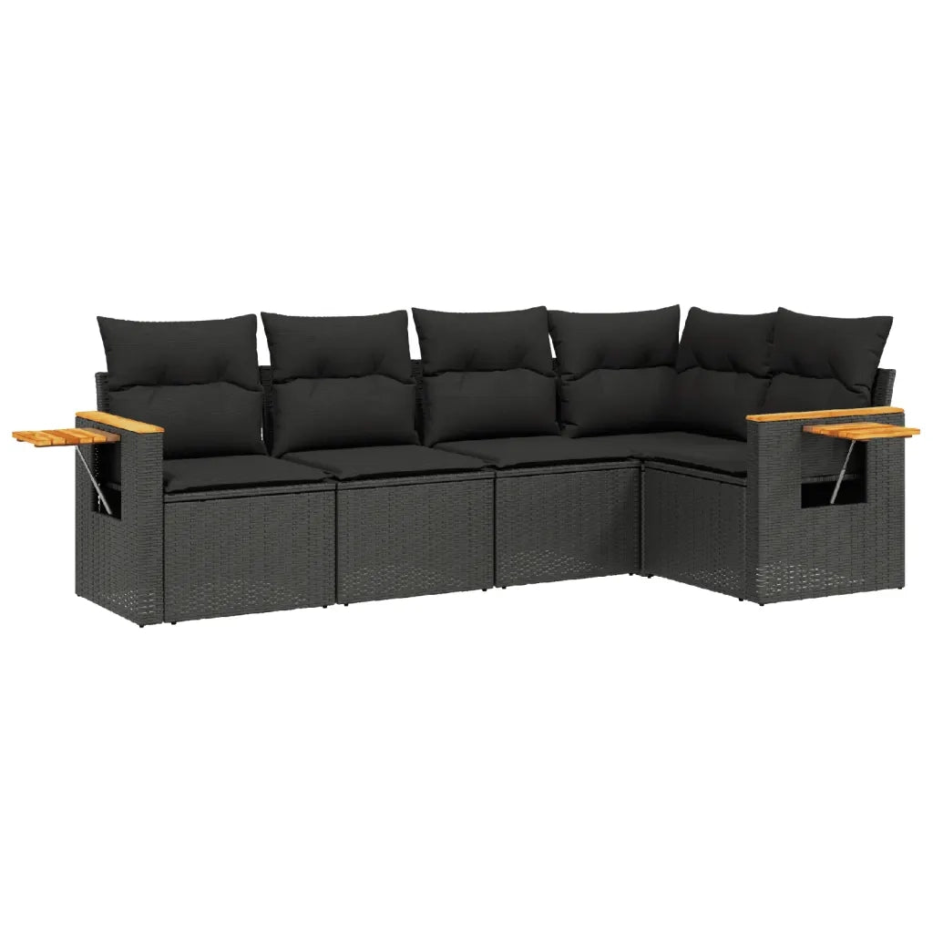 Set Divani da Giardino 5 pz con Cuscini in Polyrattan Nero
