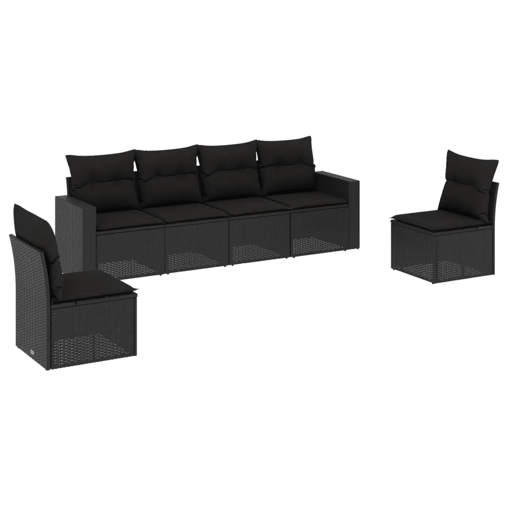 Set Divano da Giardino 6 pz con Cuscini Nero in Polyrattan 3251142