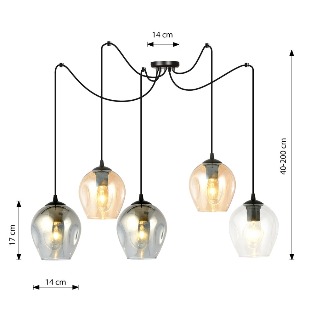 Emibig LEVEL lampadario ragno 5xE27 nero vetro multicolor